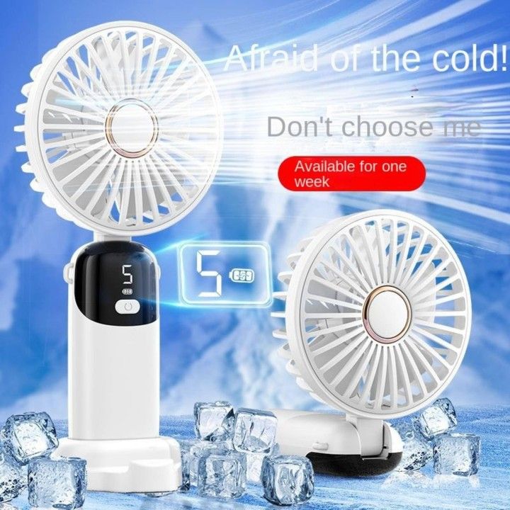 USB charging small handheld fan, mini portable desktop folding dormitory digital display screen, mini endurance fan