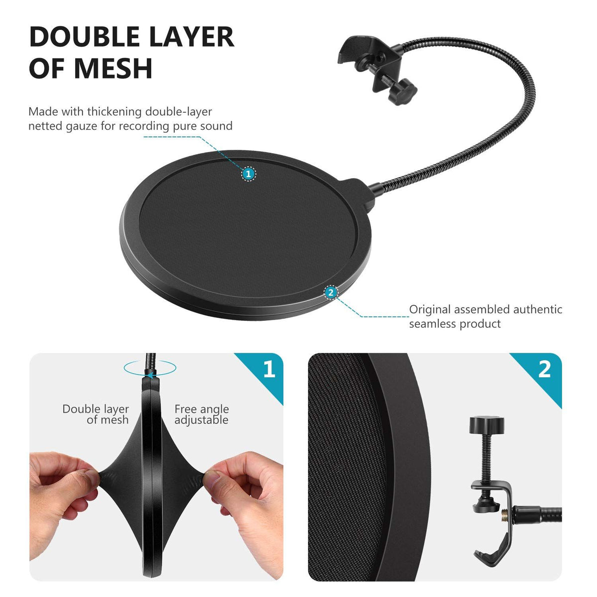Any other microphone, double-layer windproof screen, with flexible 360 degree gooseneck clip stabilizing arm