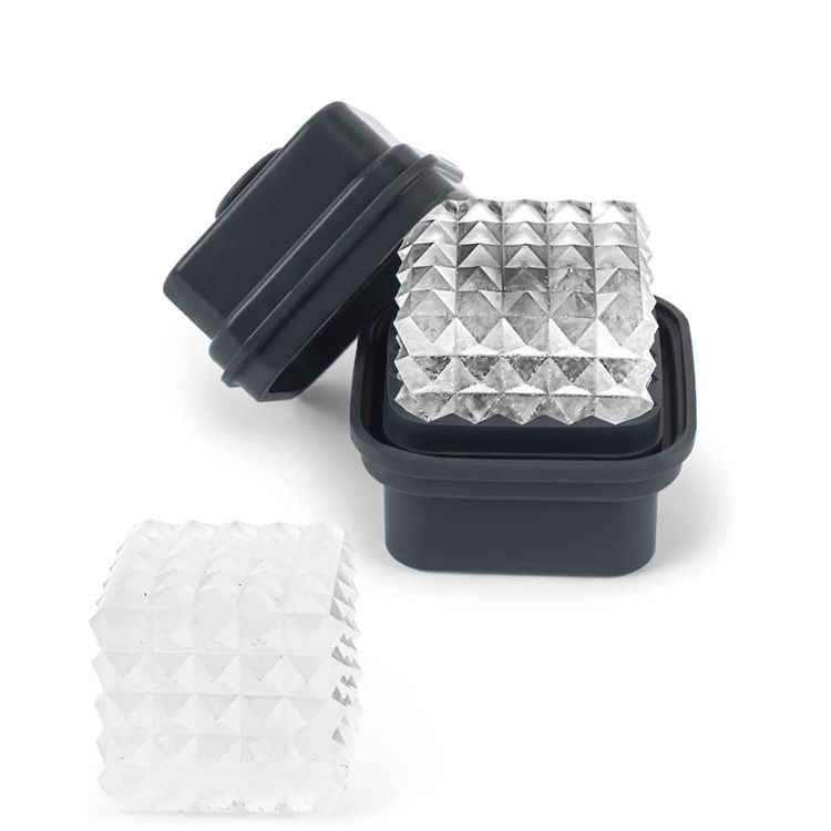 Perfect Etched Large Cubes, Slow Melting for Whiskey and Cocktails, Food Grade Premium Silicone, Dishwasher Safe  (2PCS)