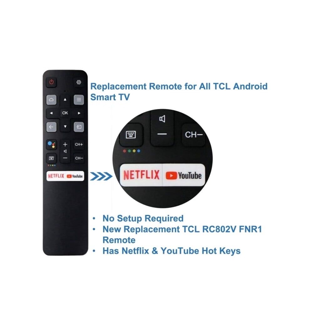 Remote Control (RC802V FNR1) Replacement for All TCL 4K UHD Smart TV Without Voice Command