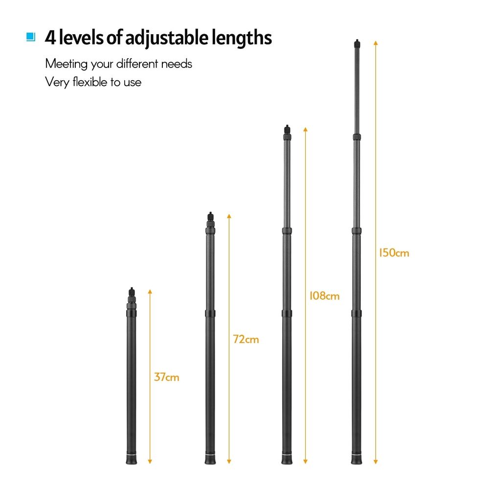 1.5m/ 4.9ft Carbon Fiber Selfie Stick Adjustable Extension Pole with 1/4 Inch Screw Replacement for  360 One X/ One X2/ One R Panoramic Camera Camera