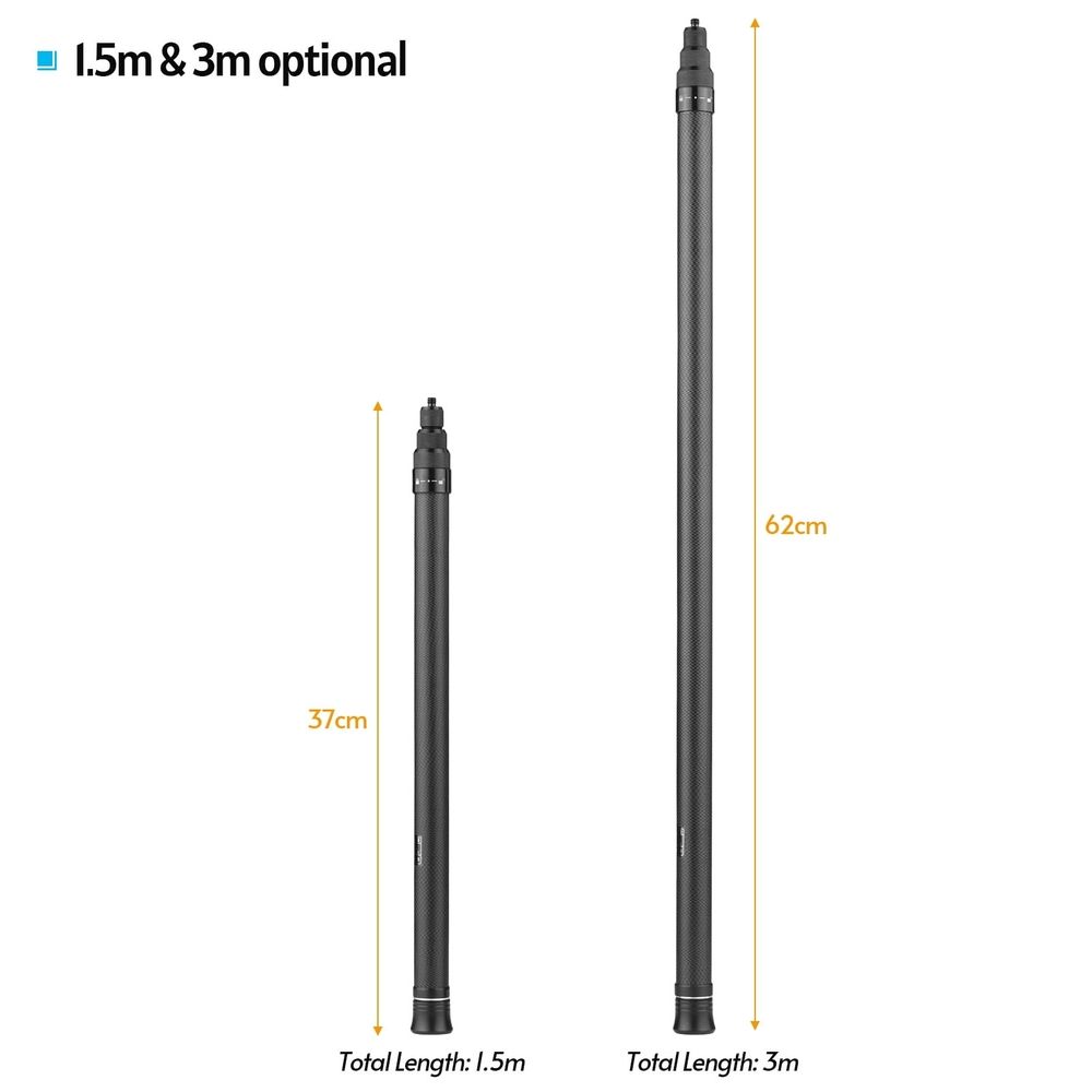 1.5m/ 4.9ft Carbon Fiber Selfie Stick Adjustable Extension Pole with 1/4 Inch Screw Replacement for  360 One X/ One X2/ One R Panoramic Camera Camera