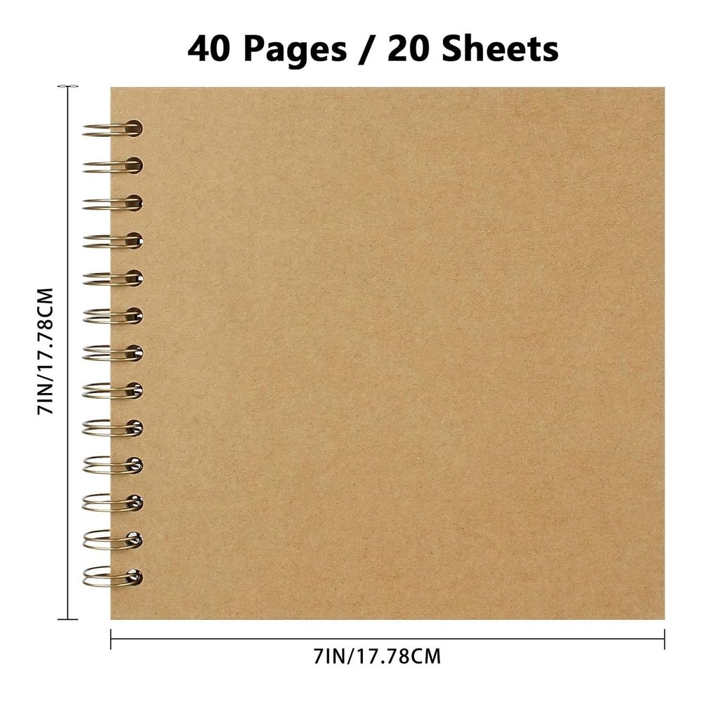 7x7 Inch Hardcover Scrapbook Album, Kraft Paper DIY Memory Book with 20 Sheets for Family, Wedding and Photo Preservation