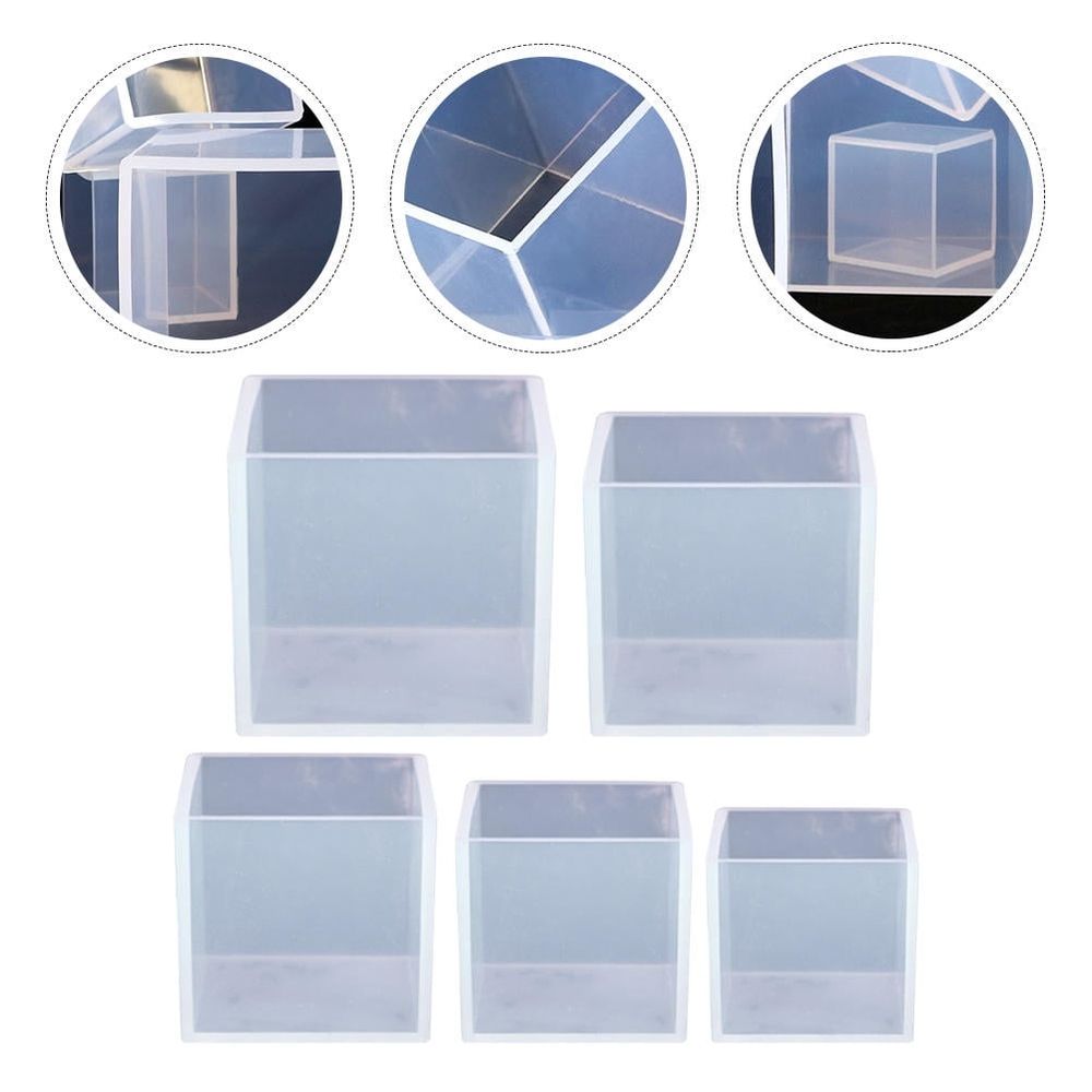 5pcs Silicone Cube Mould for DIY Art Crafts Smooth Flat Interior