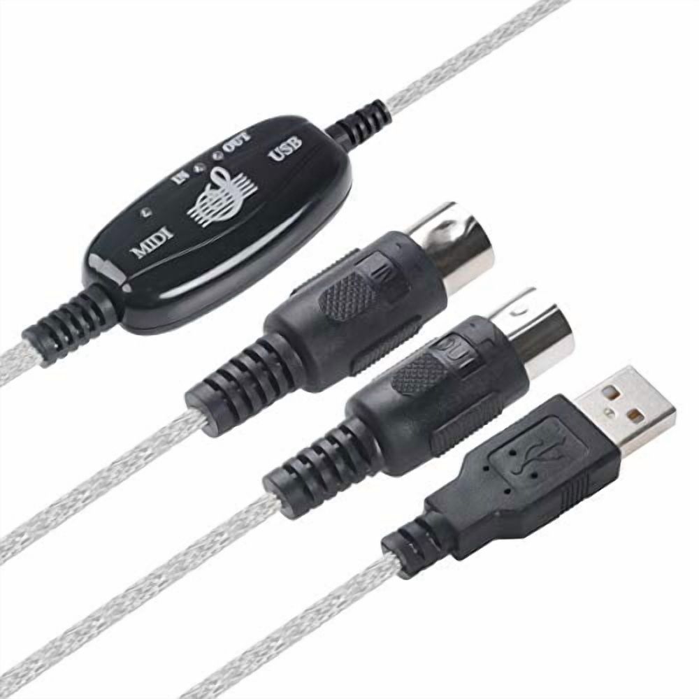 USB to MIDI Cable Converter 2 in 1 PC to Synthesizer Music Studio Keyboard Interface Wire Plug Controller Adapter Cord 16 Channels Supports Computer Laptop