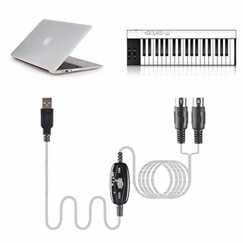 USB to MIDI Cable Converter 2 in 1 PC to Synthesizer Music Studio Keyboard Interface Wire Plug Controller Adapter Cord 16 Channels Supports Computer Laptop