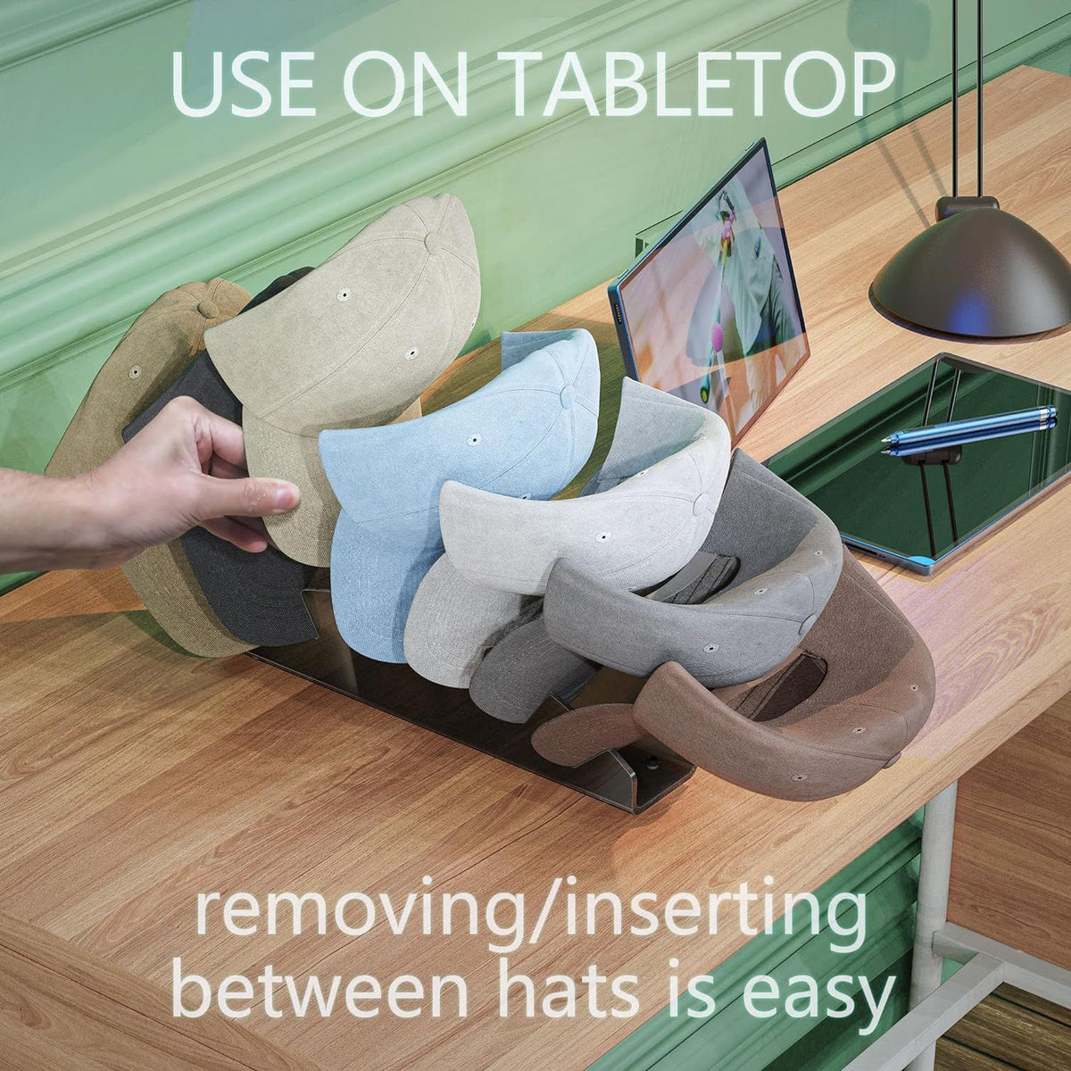 Hat Organizer for Closet Shelf, Hat Holder for 7 Baseball Caps, Tabletop Free Standing Hat Storage Rack, Small Ball Cap Stand