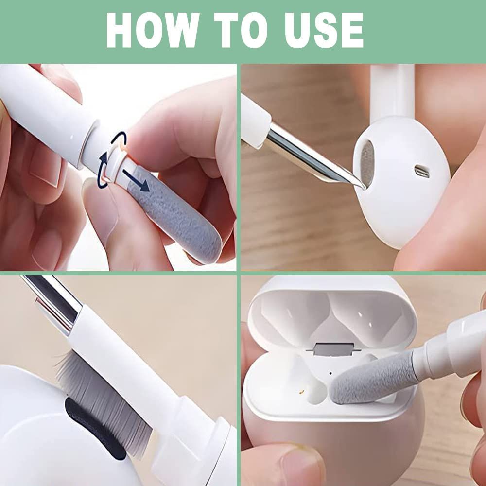 Cleaner Kit for Multifunction Cleaning Pen with Soft Brush for Bluetooth Earphones Case Soft Brush Flocking Sponge