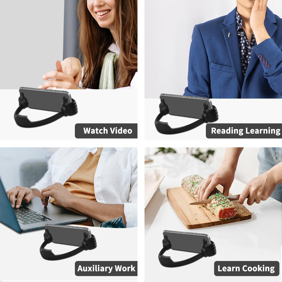Thumbs Up Cell Phone Holder for Desk, Universal Flexible Cell Phone Stand for Tablet Holder, Cellphone Holder Smartphone(Black)