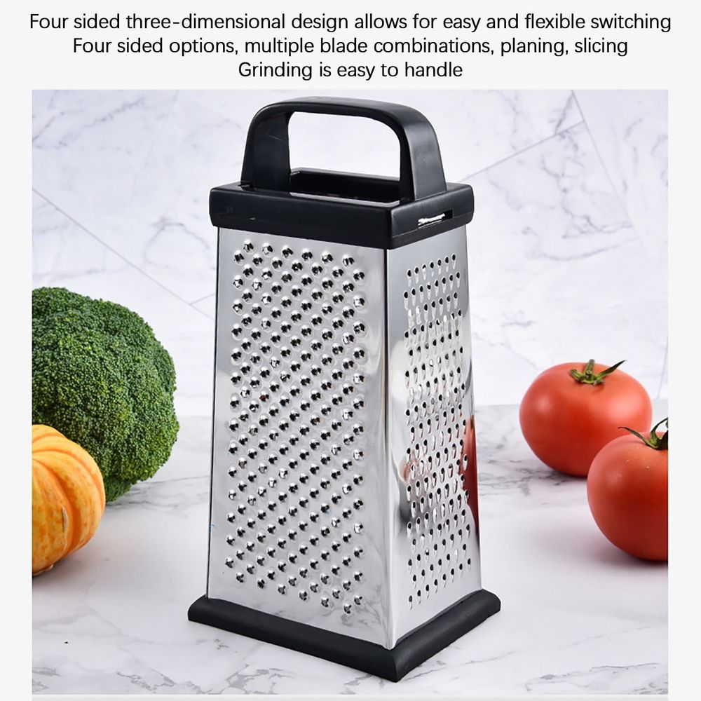 Stainless Steel Four Sided Box Grater | Multifunction Kitchen Grater for Cheese Vegables | Shredder Slicer zester | Fast Efficient Food Prep Tool | Dishwasher Safe for Home Cooking