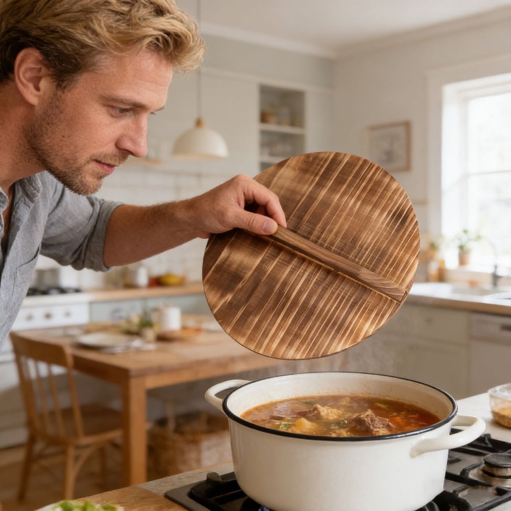 Round Solid Wooden Pot Lid With Built-in Handle Replacement Cookware Cover For Wok Clay Pot Simmering Home Kitchen Cooking