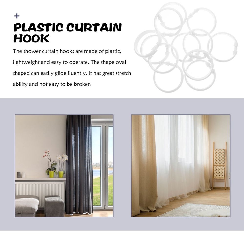 Smooth Gliding Bath Drape Clips White Rustproof for Bathroom 12Pcs