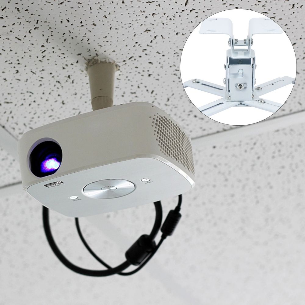 White Steel Projector Ceiling Mount Bracket Holder Wall Hanging Support for Home Theater