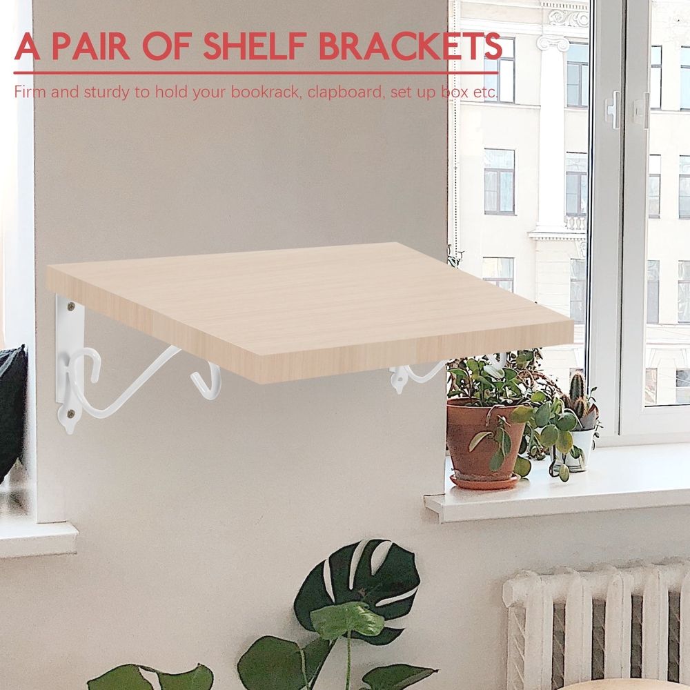 4 Pcs White Metal Wall Mount Shelf Brackets with Calpboard Support for Bookrack, Sturdy Metal Shelves, STB Bracket Set