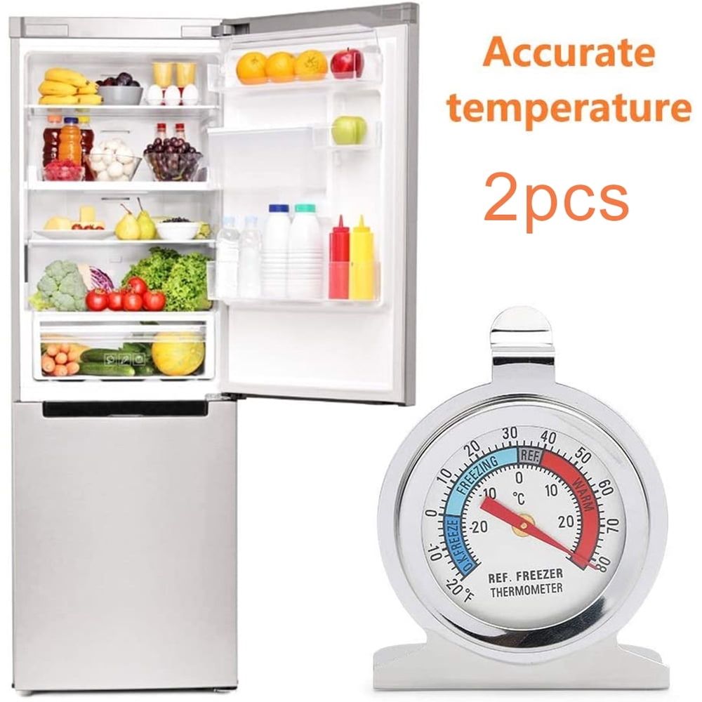 Freezer Thermometer,2Pcs Large Round Dial Kitchen Stainless Steel Freezer Refrigerator Thermometer