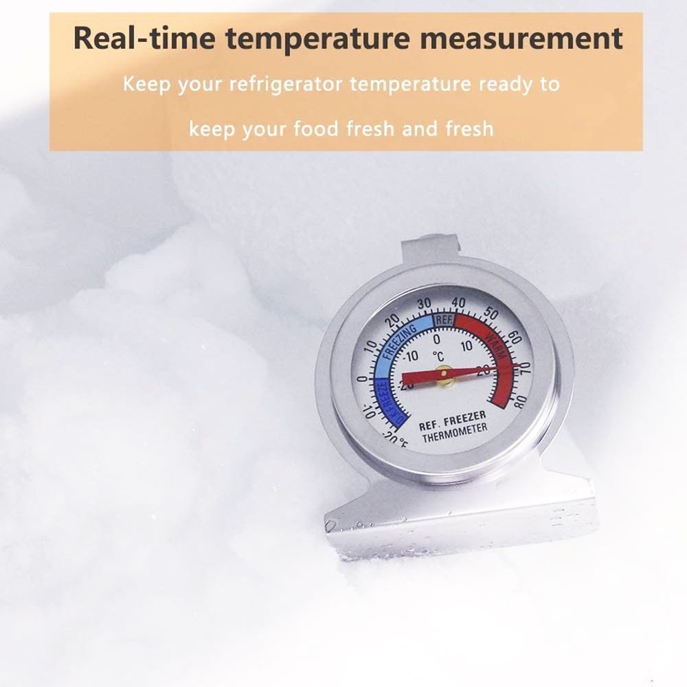 Freezer Thermometer,2Pcs Large Round Dial Kitchen Stainless Steel Freezer Refrigerator Thermometer