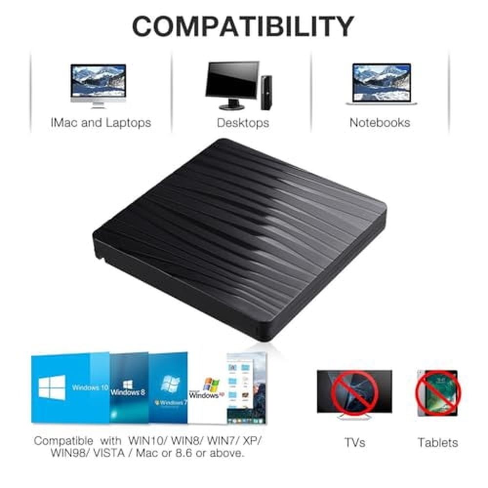 External CD/DVD Drive for Laptop,USB A/C 3.0 CD DVD Player Portable +/-RW Burner CD ROM Reader Writer Disk Duplicator Compatible with Laptop Desktop PC Windows Apple Mac Pro