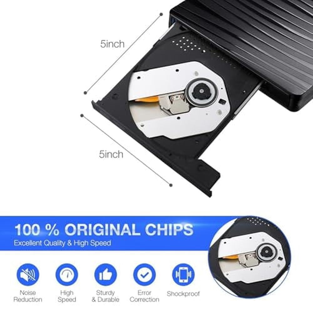 External CD/DVD Drive for Laptop,USB A/C 3.0 CD DVD Player Portable +/-RW Burner CD ROM Reader Writer Disk Duplicator Compatible with Laptop Desktop PC Windows Apple Mac Pro