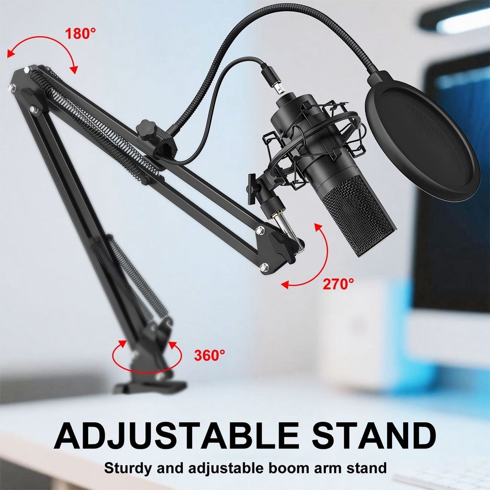 USB Microphone,PC Podcast Microphone Kit with Arm Stand,Professional Condenser Mic for Recording