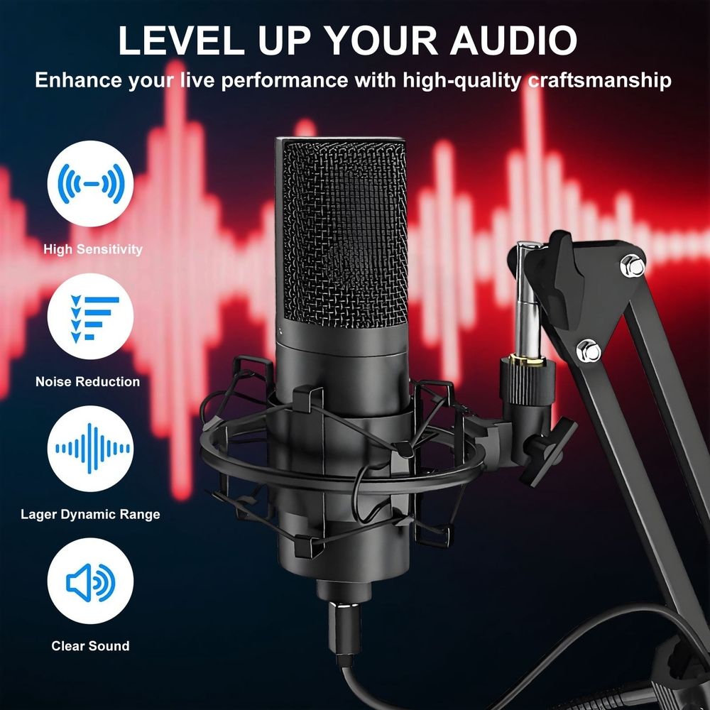 USB Microphone,PC Podcast Microphone Kit with Arm Stand,Professional Condenser Mic for Recording