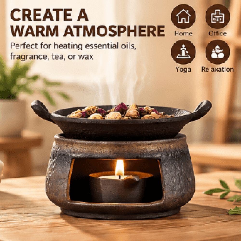 Cedar and Zen Herb Burner,Ceramic Aromatherapy Stove Essential Oil Burner,Cedar and Zen Incense B-urner Kit for Home Office, Tea Light Candle Holders Teapot Warmer for Meditation,Relaxation