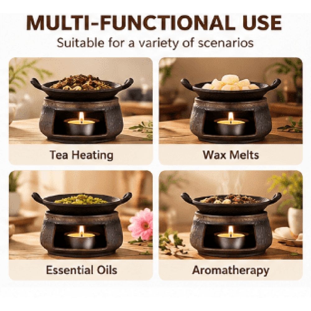 Cedar and Zen Herb Burner,Ceramic Aromatherapy Stove Essential Oil Burner,Cedar and Zen Incense B-urner Kit for Home Office, Tea Light Candle Holders Teapot Warmer for Meditation,Relaxation