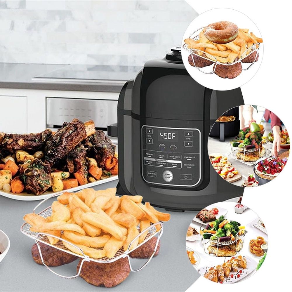 Stainless Steel Grilling Rack for Air Fryers Plated Silver Dehydration Function Mesh Design