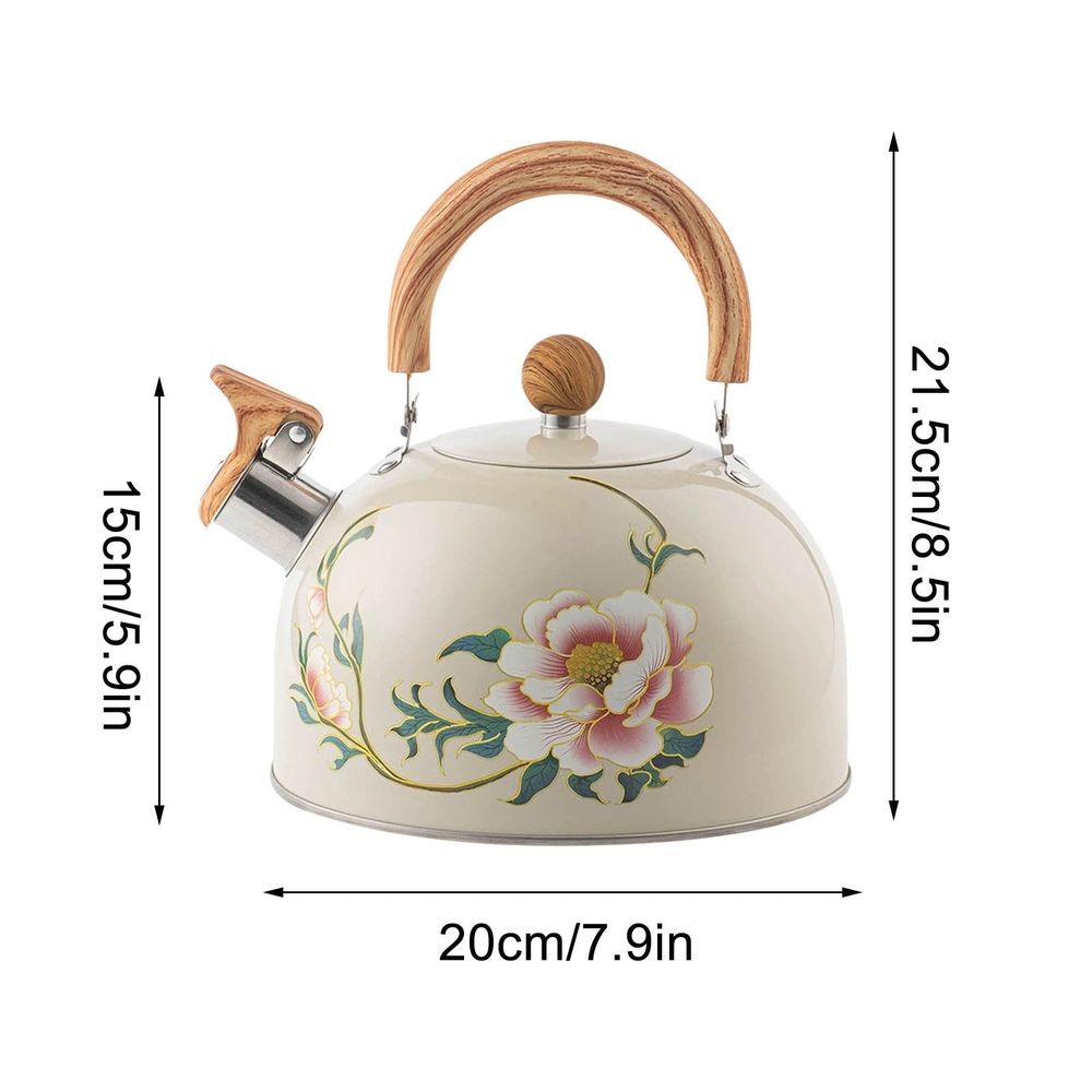 Whistling Tea Kettle Floral Stovetop Kettle with Heat-Handle, Stainless Steel Construction, 3L Capacity, Elegant Design for Hot Beverages