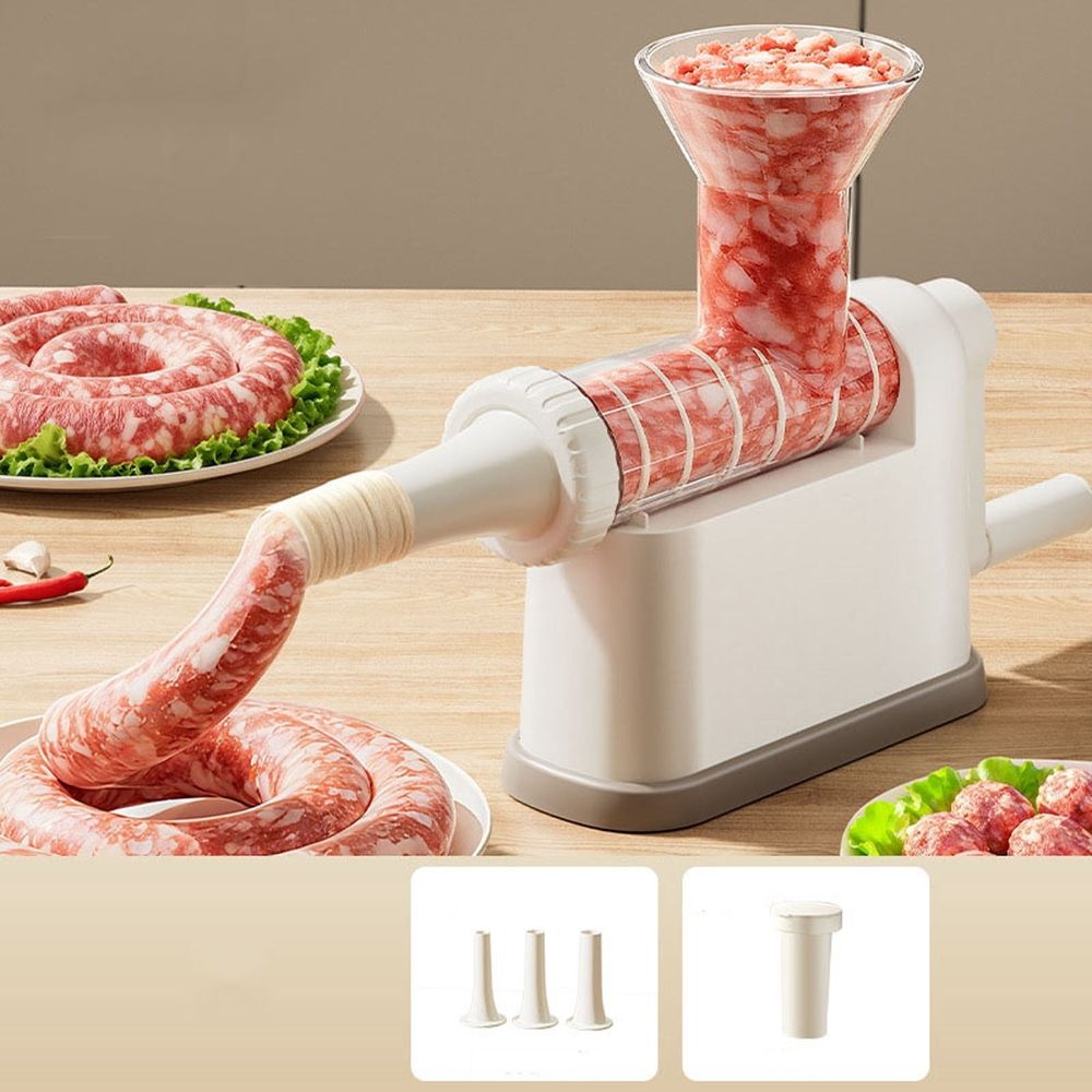 Hand Crank Sausage Stuffer, Rotating Meat Filler Tool for Homemade Sausage Making with 3 Tubes and Tamper