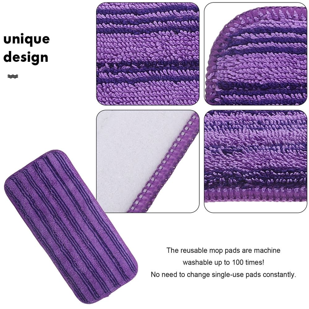 2Pcs Violet Reusable Mop Pads Washable Fiber Mop Covers for Hardwood Floors