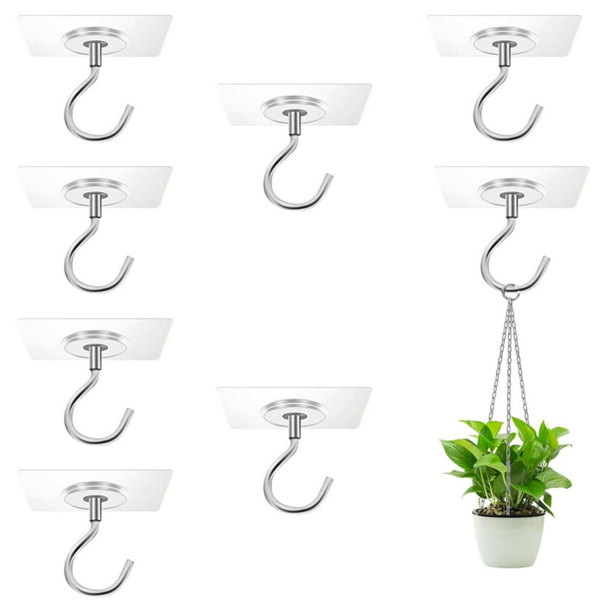 No Hole Adhesive Ceiling Hooks Stainless Steel PVC Ceiling Hooks Waterproof and Durable Adhesive Ceiling Hooks  (8, Square)