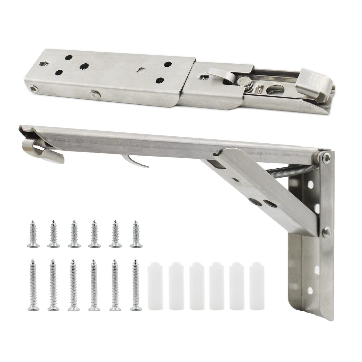 2PCS Folding Shelf Brackets, Heavy Duty Sturdy Metal Collapsible Triangle Shelf Bracket, Space Saving for Bench Table with Screws