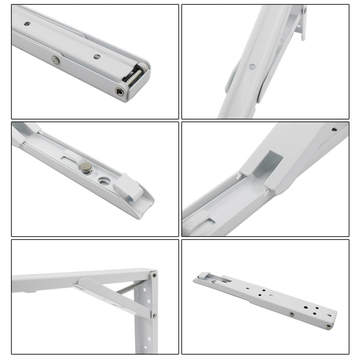 2PCS Folding Shelf Brackets, Heavy Duty Sturdy Metal Collapsible Triangle Shelf Bracket, Space Saving for Bench Table with Screws