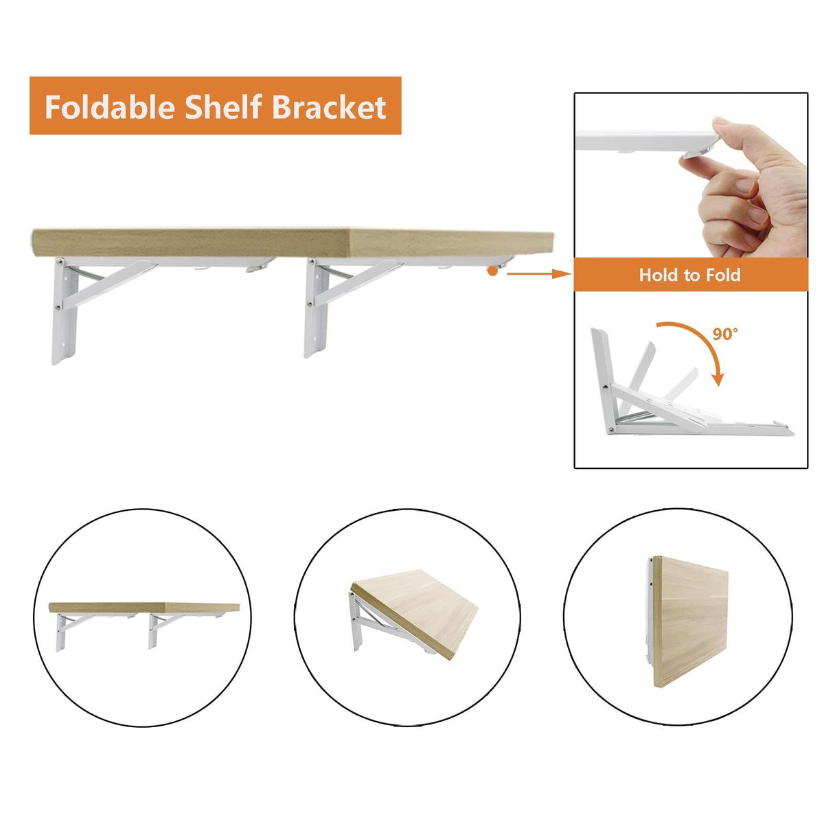 2PCS Folding Shelf Brackets, Heavy Duty Sturdy Metal Collapsible Triangle Shelf Bracket, Space Saving for Bench Table with Screws