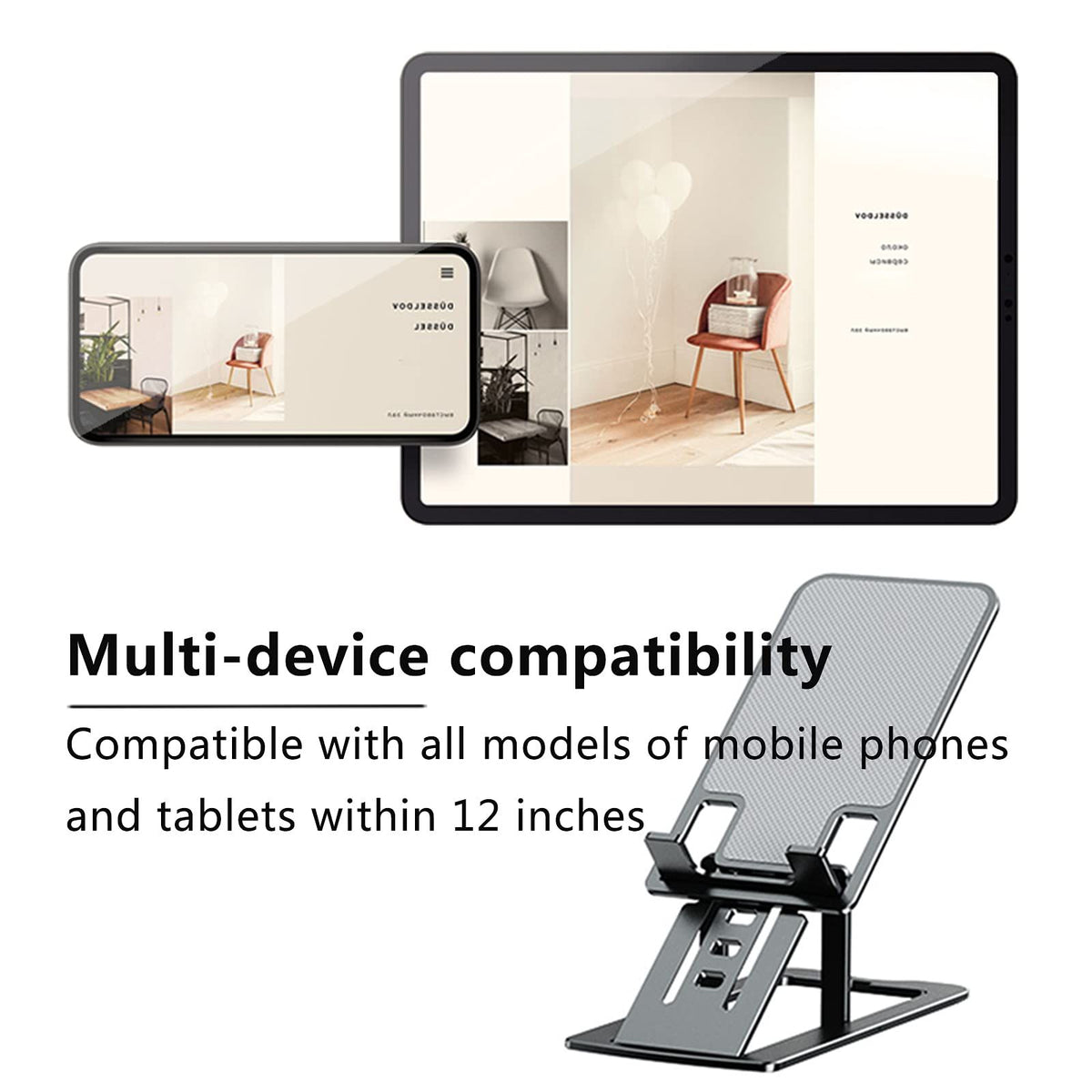 Foldable Portable Cell Phone Holder Stand Adjustable Angle & Height Compatible with Cellphone &