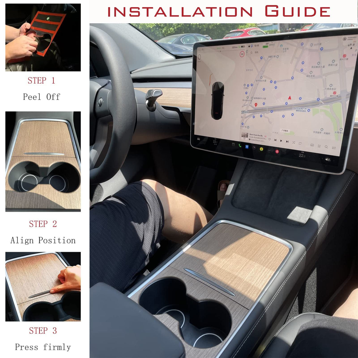 Accessories Center Console Cover Interior Decoration Pore for Model Center Console Panel Sticker Suede Film Carbon Central Control