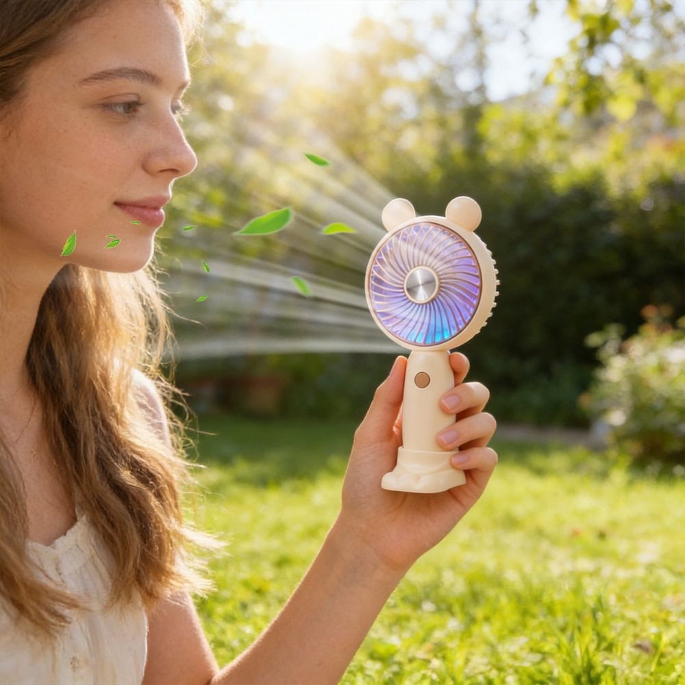 Portable Handheld Fan, Comfortable Grip Design, Long Time Cooling, Beige