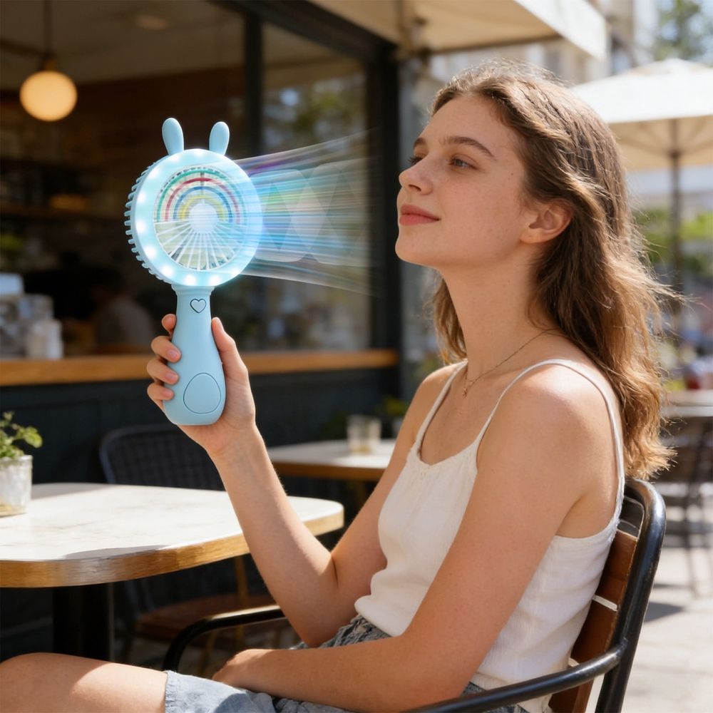 Portable Handheld Fan, Rabbit Shape Design, Angle Adjustable, Blue