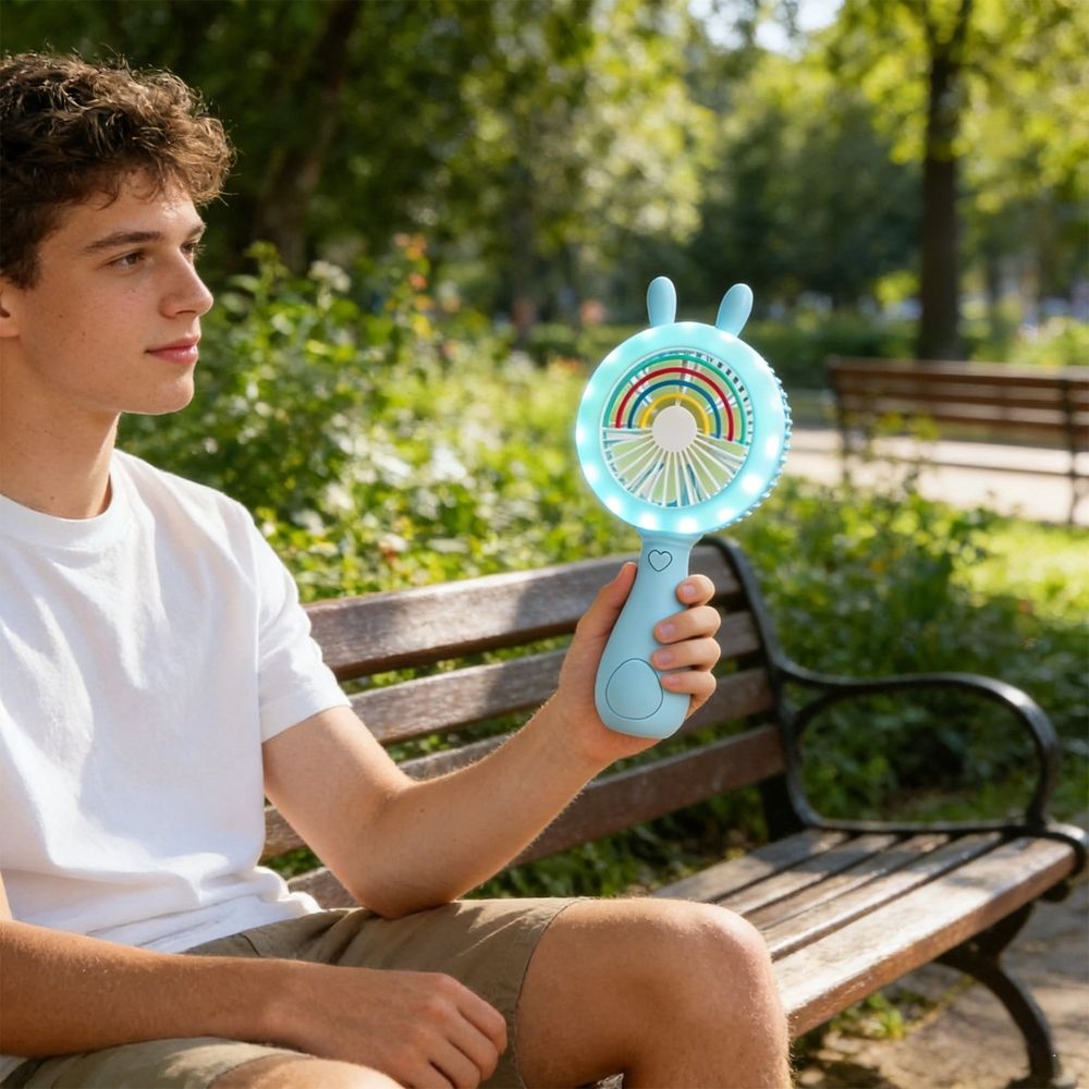Portable Handheld Fan, Rabbit Shape Design, Angle Adjustable, Blue