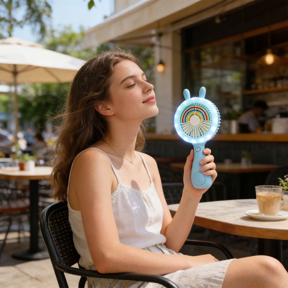 Portable Handheld Fan, Rabbit Shape Design, Angle Adjustable, Blue
