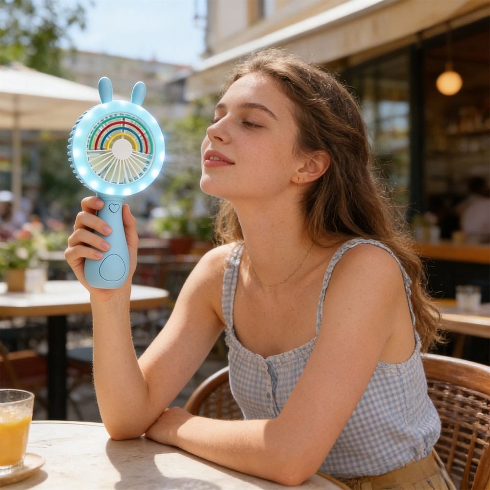 Portable Handheld Fan, Rabbit Shape Design, Angle Adjustable, Blue