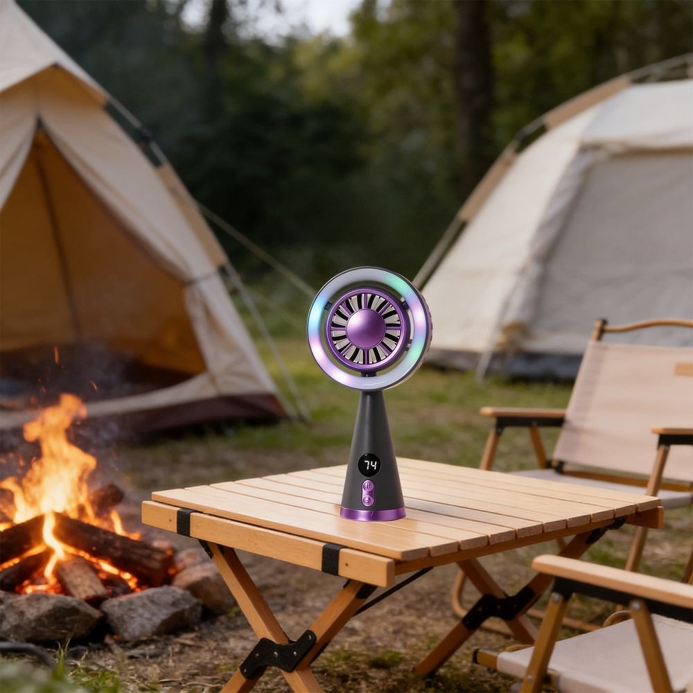 Portable Fan Handheld Mini Fan, LED Light Design, Digital Speed Display, White