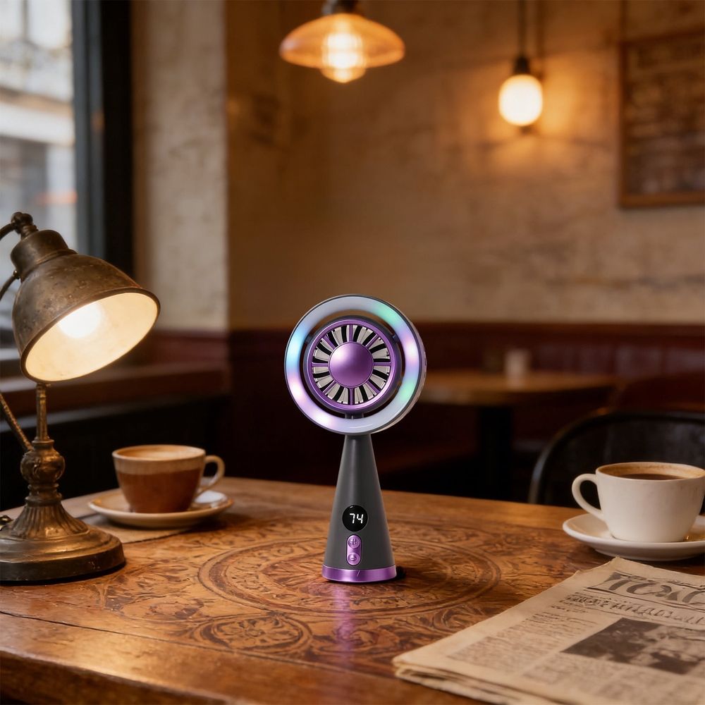 Portable Fan Handheld Mini Fan, LED Light Design, Digital Speed Display, White