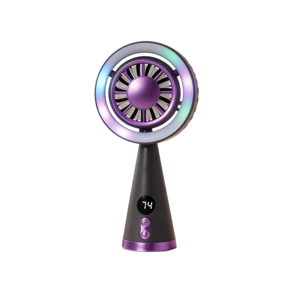 Portable Fan Handheld Mini Fan, LED Light Design, Digital Speed Display, White