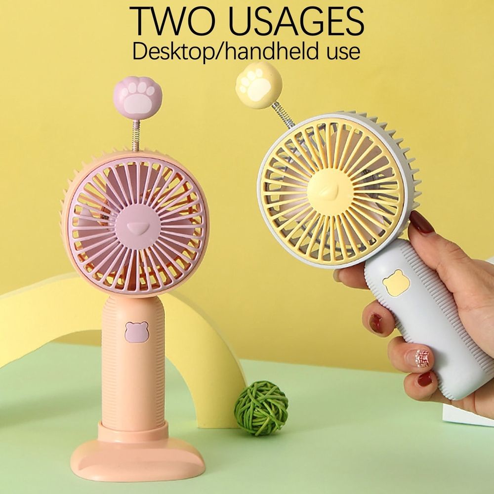 Portable Handheld Fan, Phone Holder Base, Simulated Natural Wind, Pink