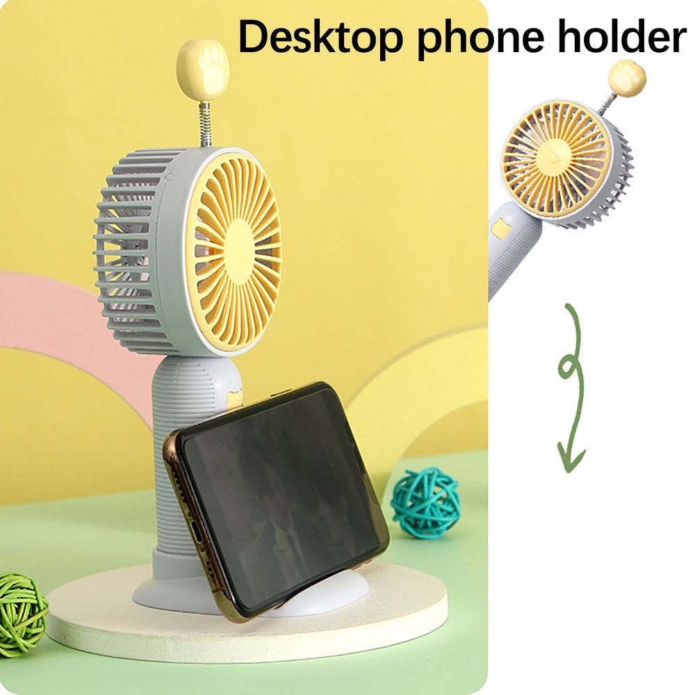 Portable Handheld Fan, Phone Holder Base, Simulated Natural Wind, Pink