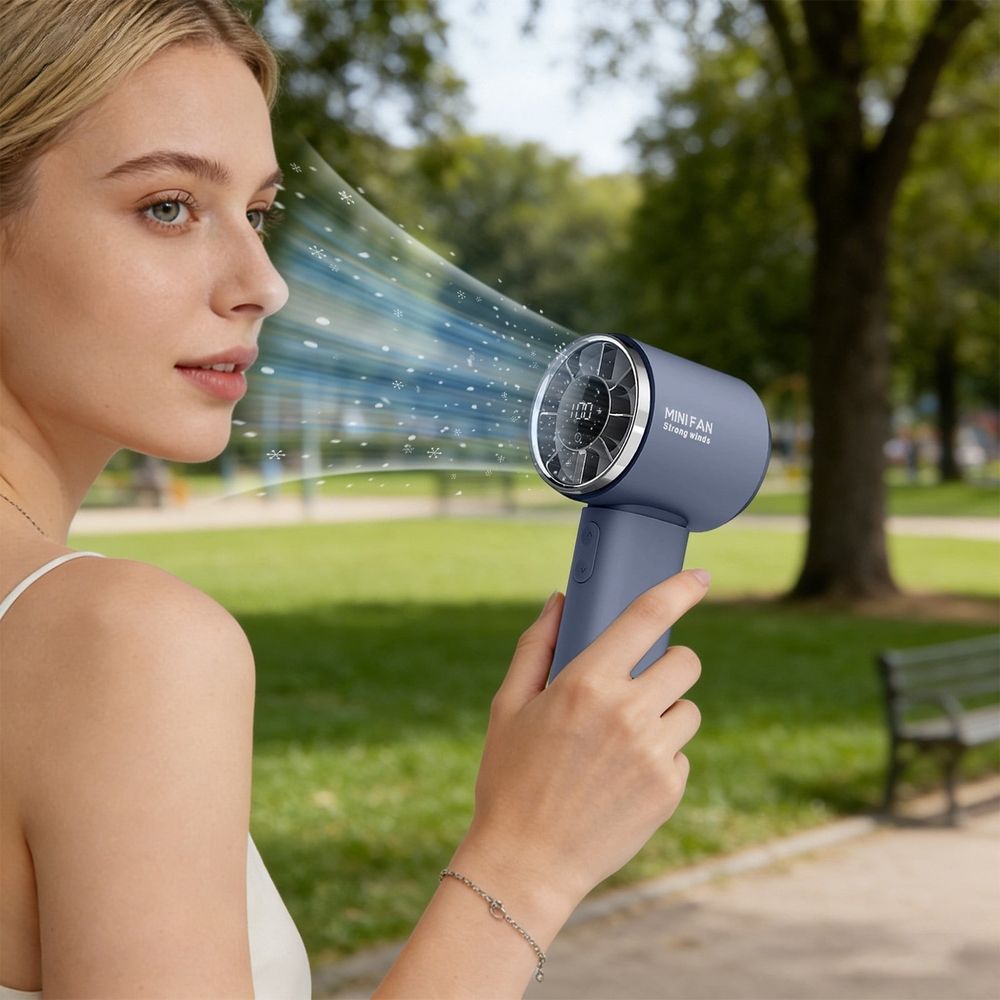 Portable Handheld Fan, High Speed Motor, Digital Power Display, White