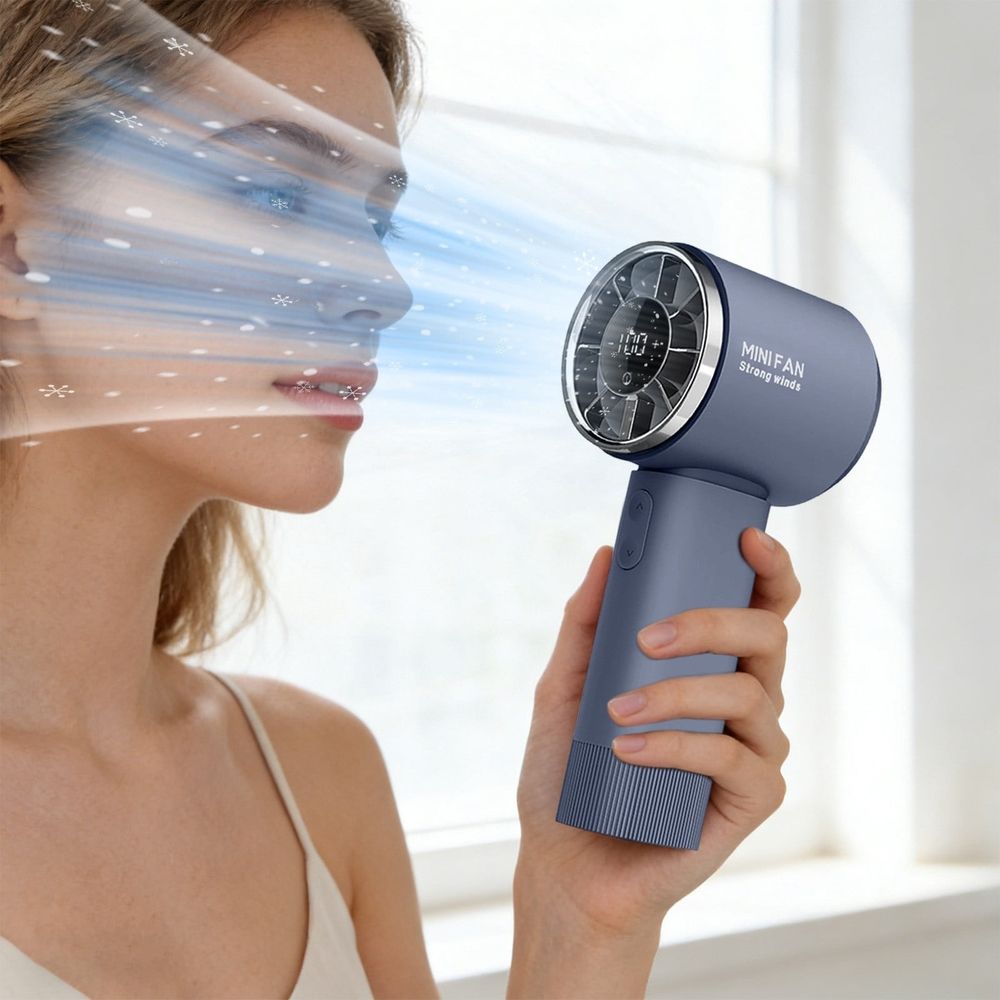 Portable Handheld Fan, High Speed Motor, Digital Power Display, White