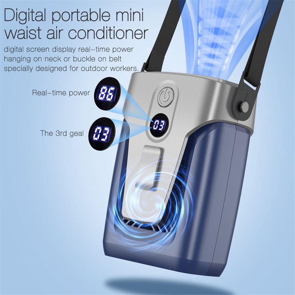 High-Power Bladeless Mini Fan, Portable Waist-Mounted Fan with Mobile Charger, Three Wind Speed Settings, Ideal for Construction Sites and Outdoor Activities, Perfect for Professionals