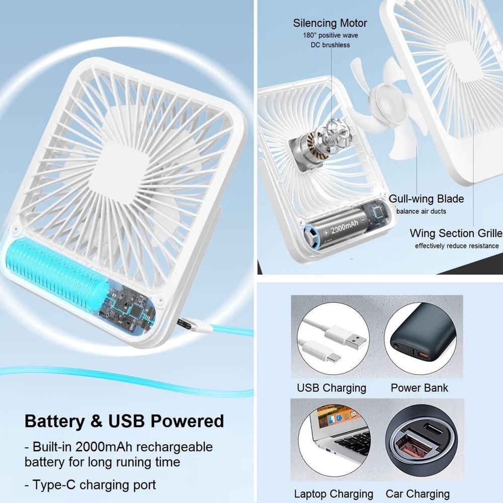 Quiet Digital Display Fan, Portable Handheld Fan, 3 Adjustable Speeds, Foldable Design, Ideal for Office Use, Perfect for Travel and Home Enthusiasts